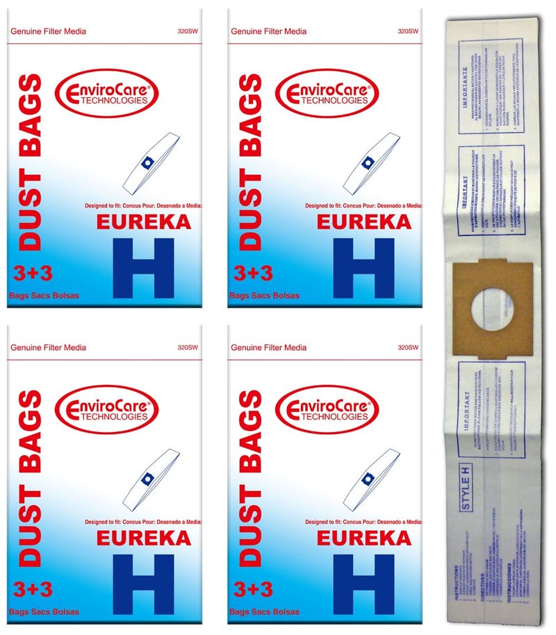 EnviroCare Replacement Vacuum Cleaner Dust Bags made to fit Eureka Style H Canisters. 12 bags and 12 Filters - Image 1